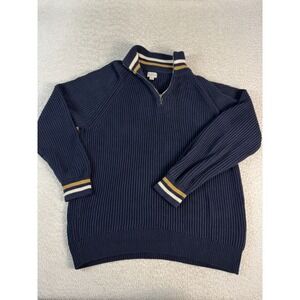 J Crew Sweater Mens XL Navy Half Zip Pullover Striped Collar Casual Classic